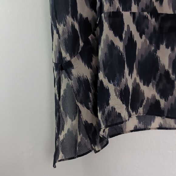 Club Monaco Women's Navy Blue Sheer 100% Silk Abstract Tie Neck Tunic Blouse - Picture 7 of 8